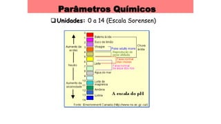 Parâmetros Químicos
Unidades: 0 a 14 (Escala Sorensen)
 
