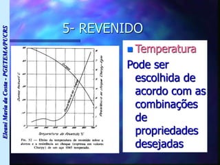 Eleani
Maria
da
Costa
-
PGETEMA/PUCRS
5- REVENIDO
 Temperatura
Pode ser
escolhida de
acordo com as
combinações
de
propriedades
desejadas
 