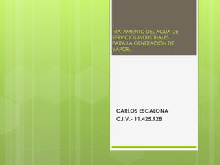 TRATAMIENTO DEL AGUA DE
SERVICIOS INDUSTRIALES
PARA LA GENERACIÓN DE
VAPOR.
CARLOS ESCALONA
C.I.V.- 11.425.928
 