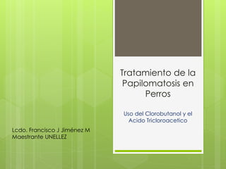 Tratamiento de la
Papilomatosis en
Perros
Uso del Clorobutanol y el
Acido Tricloroacetico
Lcdo. Francisco J Jiménez M
Maestrante UNELLEZ
 