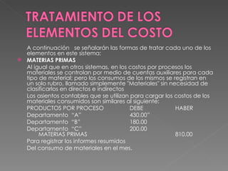 Tratamiento de los elementos del costo | PPT