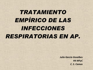 TRATAMIENTO EMPÍRICO DE LAS INFECCIONES RESPIRATORIAS EN AP. Julia García Gozalbes R4 MFyC C. S. Camas 