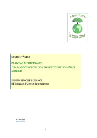 ETNOBOTÁNICA

PLANTAS MEDICINALES
TRATAMIENTO FACIAL CON PRODUCTOS DE COSMÉTICA
NATURAL

SEMINARIO CEIP LORANCA
El Bosque:...