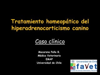 Tratamiento homeopático del
hiperadrenocorticismo canino
Caso clínico
Macarena Peña B.
Médico Veterinario
EMAP
Universidad de Chile
 