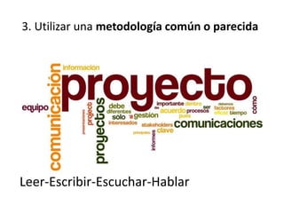3. Utilizar una metodología común o parecida
Leer-Escribir-Escuchar-Hablar
 