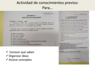 Actividad de conocimientos previos:
Para…
 Conocer qué saben
 Organizar ideas
 Aclarar conceptos
 