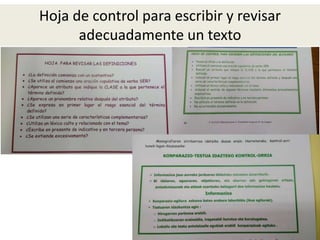Hoja de control para escribir y revisar
adecuadamente un texto
 