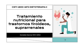 Zoraida García 1013-2254
Tratamiento
nutricional para
trastornos tiroideos,
suprarrenales
CSTI-1800-1872 DIETOTERAPIA II
 