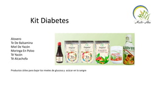 Kit Diabetes
Alovero
Te De Balsamina
Miel De Yacón
Moringa En Polvo
Té Yacón
Té Alcachofa
Productos útiles para bajar los niveles de glucosa y azúcar en la sangre
 