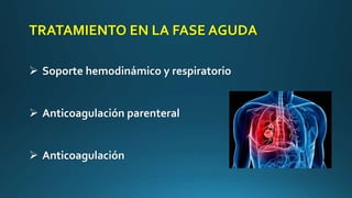 TRATAMIENTO EN LA FASE AGUDA
 Soporte hemodinámico y respiratorio
 Anticoagulación parenteral
 Anticoagulación
 