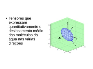 ● Tensores que
expressam
quantitativamente o
deslocamento médio
das moléculas da
água nas várias
direções
 