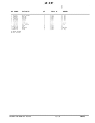 TRACTORS JOHN DEERE 5600 AND 5700 CQ33115 06MAI04
1
2
3
4
5
6
7
8
9
10
11
12
13
R139807
CH18562
R141077
CH18554
R141076
R141075
R137609
19M7513
12M7065
R113795
R113794
19M7358
RE61726
RE72159
SHIFT COLLAR
BEARING
BUSHING
BEARING
SLEEVE
SLEEVE
GUIDE
CAP SCREW
LOCK WASHER
BLOCK
YOKE
HEX BOLT
SHAFT
SHAFT
1
1
1
1
1
1
1
3
3
4
2
6
1
1
13694
13694
13694
13694
13694
13694
13694
13694
13694
13694
13694
13694
13694
13694
5
6
0
0
5
7
0
0
X X
X X
X X
X X
X X
X X
X X
X X
X X
X X
X X
X X
X X
X X
(A)
(A)
(B)
(B)
(B)
(A)
M8X30
8MM
M10X40
(B)
(A)
50.007
(A)
(B)
MAIN RELEASE
PTO RELEASE
-
-
-
-
-
-
-
-
-
-
-
-
-
-
KEY NUMBER DESCRIPTION QTY REMARKSSERIAL NO.
 