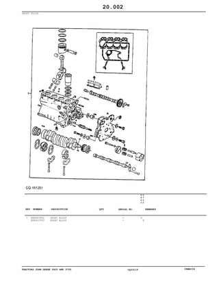 TRACTORS JOHN DEERE 5600 AND 5700 CQ33115 06MAI04
SHORT BLOCK
1 BSA4039D2
BSA4039T2
SHORT BLOCK
SHORT BLOCK
5
6
0
0
5
7
0
0
X
X
20.002
-
-
KEY NUMBER DESCRIPTION QTY REMARKSSERIAL NO.
 
