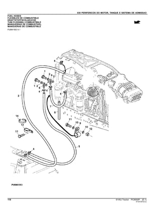 030 PERIFERICOS DO MOTOR, TANQUE E SISTEMA DE ADMISSAO
FUEL HOSES
FLEXIBLES DE COMBUSTIBLE
KRAFTSTOFFSCHLAEUCHE
TUBI FLESSIBILI COMBUSTIBILE
MANGUEIRAS DE COMBUSTIVEL
MANGUERAS DE COMBUSTIBLE
PUBM1563 A.1
118 6145J Tractor PC8550P (E.1)
ST347257(A.2)
 