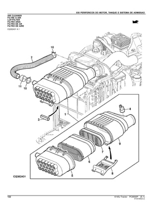 030 PERIFERICOS DO MOTOR, TANQUE E SISTEMA DE ADMISSAO
AIR CLEANER
FILTRE A AIR
LUFTFILTER
FILTRO ARIA
FILTRO DE AR
FILTRO DE AIRE
CQ302431 A.1
122 6145J Tractor PC8550P (E.1)
ST347260(A.2)
 