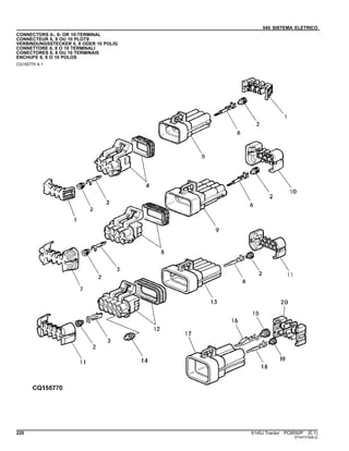 040 SISTEMA ELETRICO
CONNECTORS 6-, 8- OR 10-TERMINAL
CONNECTEUR 6, 8 OU 10 PLOTS
VERBINDUNGSSTECKER 6, 8 ODER 10 POLIG
CONNETTORE 6, 8 O 10 TERMINALI
CONECTORES 6, 8 OU 10 TERMINAIS
ENCHUFE 6, 8 O 10 POLOS
CQ155770 A.1
220 6145J Tractor PC8550P (E.1)
ST347316(B.2)
 