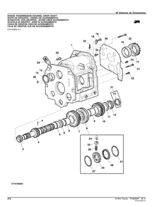 56 Sistemas de Acionamento
RANGE TRANSMISSION HOUSING, DRIVE SHAFT
BOITE DE GROUPES , ESSIEU DE ACIONAMENTO
SCHACHTEL VON GRUPPEN , ACHSE UBER ACIONAMENTO
SCATOLA DI GRUPPO , ASSE DI ACIONAMENTO
CAIXA DE GRUPOS, EIXO DE ACIONAMENTO
CAJA DE GRUPOS, EJE DE ACCIONAMIENTO
ETN18480D A.1
272 6145J Tractor PC8550P (E.1)
ST347344(C.3)
 