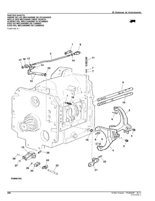 56 Sistemas de Acionamento
SHIFTER SHAFTS
ARBRE DE LES MECANISME DE ECHANGER
WELLE DES MECHANIK UBER TAUSCH
ALBERO DEL MECCANISMO DI SCAMBIO
EIXO DO MECANISMO DE CAMBIO
EJES DEL MECANISMO DE CAMBIOS
PUBM1566 A.1
280 6145J Tractor PC8550P (E.1)
ST347347(B.1)
 