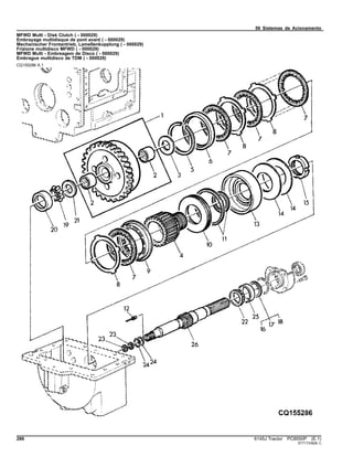 56 Sistemas de Acionamento
MFWD Multi - Disk Clutch ( - 000029)
Embrayage multidisque de pont avant ( - 000029)
Mechanischer Frontantrieb, Lamellenkupplung ( - 000029)
Frizione multidisco MFWD ( - 000029)
MFWD Multi - Embreagem de Disco ( - 000029)
Embrague multidisco de TDM ( - 000029)
CQ155286 A.1
286 6145J Tractor PC8550P (E.1)
ST717339(B.1)
 