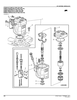 070 SISTEMA HIDRAULICO
HYDRAULIC PUMP (41 CM3) (100 LPM)
POMPE HYDRAULIQUE (41 CM3) (100 LPM)
HYDRAULIKPUMPE (41 CM3) (100 LPM)
POMPE IDRAULICHE (41 CM3) (100 LPM)
BOMBA HIDRAULICA (41CM3) (100LPM)
BOMBAS HIDRAULICAS (41 CM3) (100 LPM)
LX032350 A.1
394 6145J Tractor PC8550P (E.1)
ST347402(B.1)
 
