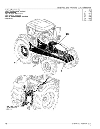 080 CHASSI, EIXO DIANTEIRO, CAPO, ACESSORIOS
Sectional Pictorial Index
Index d'illustrations par sections.
Gruppenbildindex
Indice illustrato delle sezioni
Índice pictórico por seção
Índice de ilustraciones por secciones
PUBM1544 A.1
1- 424
5- 430
11- 443
23- 464
24- 466
25- 468
26- 470
422 6145J Tractor PC8550P (E.1)
()
 