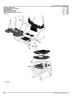 092 PLATAFORMA DO OPERADOR
Sectional Pictorial Index
Index d'illustrations par sections.
Gruppenbildindex
Indice illustrato delle sezioni
Índice pictórico por seção
Índice de ilustraciones por secciones
PUBM1466 A.1
7- 511
8- 512
9- 514
15- 526
16- 528
10- 530
496 6145J Tractor PC8550P (E.1)
()
 