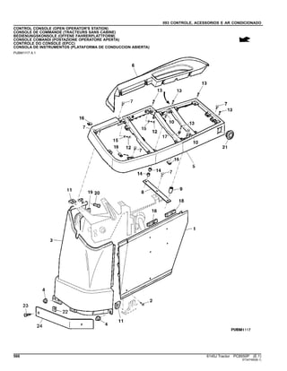 093 CONTROLE, ACESSORIOS E AR CONDICIONADO
CONTROL CONSOLE (OPEN OPERATOR'S STATION)
CONSOLE DE COMMANDE (TRACTEURS SANS CABINE)
BEDIENUNGSKONSOLE (OFFENE FAHRERPLATTFORM)
CONSOLE COMANDI (POSTAZIONE OPERATORE APERTA)
CONTROLE DO CONSOLE (EPCC)
CONSOLA DE INSTRUMENTOS (PLATAFORMA DE CONDUCCION ABIERTA)
PUBM1117 A.1
566 6145J Tractor PC8550P (E.1)
ST347490(B.1)
 