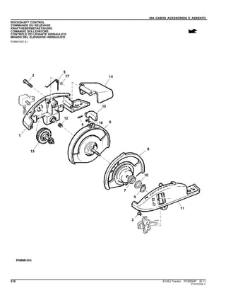 094 CABOS ACESSORIOS E ASSENTO
ROCKSHAFT CONTROL
COMMANDE DU RELEVAGE
KRAFTHEBERBETAETIGUNG
COMANDO SOLLEVATORE
CONTROLE DO LEVANTE HIDRAULICO
MANDO DEL ELEVADOR HIDRAULICO
PUBM1203 A.1
618 6145J Tractor PC8550P (E.1)
ST347523(B.1)
 
