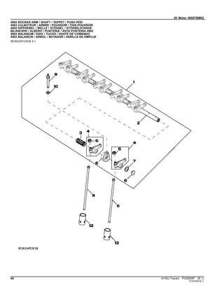 20 Motor 6068TBM02
4902 ROCKER ARM / SHAFT / TAPPET / PUSH ROD
4902 CULBUTEUR / ARBRE / POUSSOIR / TIGE-POUSSOIR
4902 KIPPHEBEL / WELLE / STÖSSEL / STÖSSELSTANGE
BILANCIERI / ALBERO / PUNTERIA / ASTA PUNTERIA 4902
4902 BALANCIM / EIXO / TUCHO / HASTE DE COMANDO
4902 BALANCIN / ARBOL / BOTADOR / VARILLA DE EMPUJE
RE59334PCDE06 A.1
64 6145J Tractor PC8550P (E.1)
ST397087(B.1)
 
