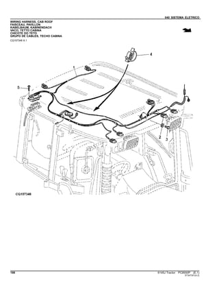 040 SISTEMA ELETRICO
WIRING HARNESS, CAB ROOF
FAISCEAU, PAVILLON
KABELBAUM, KABINENDACH
VACO, TETTO CABINA
CHICOTE DO TETO
GRUPO DE CABLES, TECHO CABINA
CQ157348 A.1
198 6145J Tractor PC8550P (E.1)
ST347301(A.2)
 