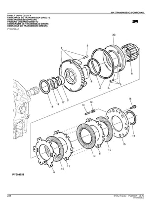 054 TRANSMISSAO POWRQUAD
DIRECT DRIVE CLUTCH
EMBRAYAGE DE TRANSMISSION DIRECTE
DIREKTANTRIEBSKUPPLUNG
FRIZIONE COMANDO DIRETTO
EMBREAGEM DE TRANSMISSAO DIRETA
EMBRAGUE DE TRANSMISION DIRECTA
PY004788 A.1
244 6145J Tractor PC8550P (E.1)
ST347329(B.2)
 
