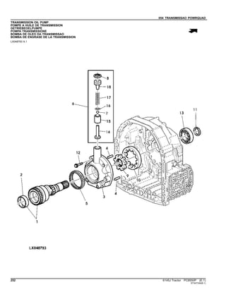 054 TRANSMISSAO POWRQUAD
TRANSMISSION OIL PUMP
POMPE A HUILE DE TRANSMISSION
GETRIEBEOELPUMPE
POMPA TRANSMISSIONE
BOMBA DE OLEO DA TRANSMISSAO
BOMBA DE ENGRASE DE LA TRANSMISSION
LX048793 A.1
252 6145J Tractor PC8550P (E.1)
ST347334(B.1)
 