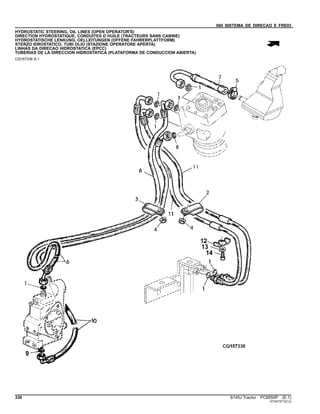 060 SISTEMA DE DIRECAO E FREIO
HYDROSTATIC STEERING, OIL LINES (OPEN OPERATOR'S)
DIRECTION HYDROSTATIQUE, CONDUITES D`HUILE (TRACTEURS SANS CABINE)
HYDROSTATISCHE LENKUNG, OELLEITUNGEN (OFFENE FAHRERPLATTFORM)
STERZO IDROSTATICO, TUBI OLIO (STAZIONE OPERATORE APERTA)
LINHAS DA DIRECAO HIDROSTATICA (EPCC)
TUBERIAS DE LA DIRECCION HIDROSTATICA (PLATAFORMA DE CONDUCCION ABIERTA)
CQ157336 A.1
330 6145J Tractor PC8550P (E.1)
ST347371(D.2)
 