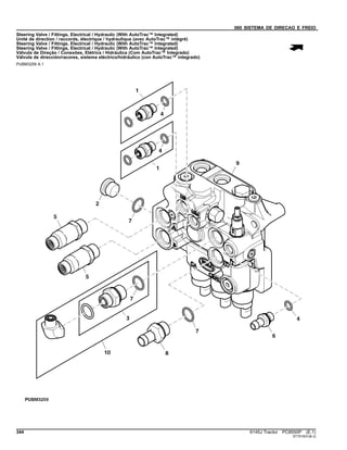 060 SISTEMA DE DIRECAO E FREIO
Steering Valve / Fittings, Electrical / Hydraulic (With AutoTrac™ Integrated)
Unité de direction / raccords, électrique / hydraulique (avec AutoTrac™ intégré)
Steering Valve / Fittings, Electrical / Hydraulic (With AutoTrac™ Integrated)
Steering Valve / Fittings, Electrical / Hydraulic (With AutoTrac™ Integrated)
Válvula de Direção / Conexões, Elétrica / Hidráulica (Com AutoTrac™ Integrado)
Válvula de dirección/racores, sistema eléctrico/hidráulico (con AutoTrac™ integrado)
PUBM3259 A.1
344 6145J Tractor PC8550P (E.1)
ST751931(B.3)
 