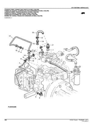 070 SISTEMA HIDRAULICO
CHARGE PUMP, CONNECTING PARTS (41CM3) (100LPM)
POMPE DE GAVAGE, ELEMENTS DE RACCORDEMENT(41CM3) (100LPM)
LADEOELPUMPE, ANSCHLUSSTEILE (41CM3) (100LPM)
POMPA DI CARICA, CONNETTORI (41CM3) (100LPM)
CONEXOES DA BOMBA DE CARGA (41CM3) (100LPM)
BOMBA DE CARGA, PIEZAS DE CONEXION (41CM3) (100LPM)
PUBM0385 A.1
390 6145J Tractor PC8550P (E.1)
ST347399(A.2)
 