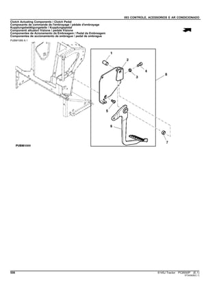 093 CONTROLE, ACESSORIOS E AR CONDICIONADO
Clutch Actuating Components / Clutch Pedal
Composants de commande de l'embrayage / pédale d'embrayage
Kupplungsbetätigungsteile / Kupplungspedal
Componenti attuatori frizione / pedale frizione
Componentes de Acionamento da Embreagem / Pedal da Embreagem
Componentes de accionamiento de embrague / pedal de embrague
PUBM1089 A.1
556 6145J Tractor PC8550P (E.1)
ST343626(C.1)
 