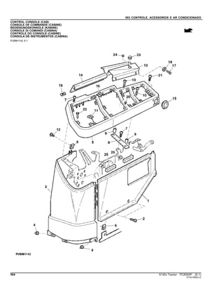 093 CONTROLE, ACESSORIOS E AR CONDICIONADO
CONTROL CONSOLE (CAB)
CONSOLE DE COMMANDE (CABINE)
BEDIENUNGSKONSOLE (KABINE)
CONSOLE DI COMANDI (CABINA)
CONTROLE DO CONSOLE (CABINE)
CONSOLA DE INSTRUMENTOS (CABINA)
PUBM1142 A.1
564 6145J Tractor PC8550P (E.1)
ST347489(A.2)
 