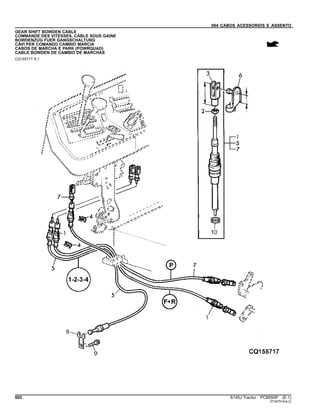 094 CABOS ACESSORIOS E ASSENTO
GEAR SHIFT BOWDEN CABLE
COMMANDE DES VITESSES, CABLE SOUS GAINE
BOWDENZUG FUER GANGSCHALTUNG
CAVI PER COMANDO CAMBIO MARCIA
CABOS DE MARCHA E PARK (POWRQUAD)
CABLE BOWDEN DE CAMBIO DE MARCHAS
CQ155717 A.1
602 6145J Tractor PC8550P (E.1)
ST347514(A.2)
 