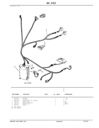 TRATORES JOHN DEERE 7500 CPCQ26568 30Jan02
CHICOTES, UCLH
1
2
3
4
5
6
DQ25998
DQ32786
RE170904
14M7029
12M7065
19M7162
RE43542
CHICOTE
CHICOTE
CONTROLADOR DE LEVANTE
PORCA SEXT
ARRUELA PRESSAO
PARAF SEXT
DIODO
7
5
0
0
X
X
X
X
X
X
X
(A)
(B)
M8
5MM
M8X16
40.033
(A)
(B)
SEM CABINE
COM CABINE
-
-
-
-
-
-
-
ITEM NÚMERO DESCRIÇÃO QTDE OBSERVAÇÕESNO. SÉRIE
 