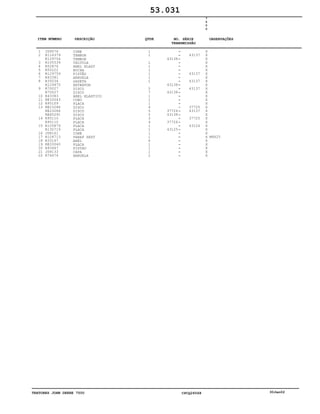TRATORES JOHN DEERE 7500 CPCQ26568 30Jan02
1
2
3
4
5
6
7
8
9
10
11
12
13
14
15
16
17
18
19
20
21
22
JD9076
R116379
R129754
R105539
R52876
R50222
R129759
R43381
R35034
R129975
R70027
R70027
R43383
RE33043
R95109
RE23286
RE23286
RE65291
R95110
R95110
R105879
R130719
JD8161
R104713
R33167
RE33040
R93467
JD9133
R76674
CONE
TAMBOR
TAMBOR
VALVULA
ANEL ELAST
BUCHA
PISTÃO
ARRUELA
GAXETA
RETENTOR
DISCO
DISCO
ANEL ELASTICO
CUBO
PLACA
DISCO
DISCO
DISCO
PLACA
PLACA
PLACA
PLACA
CONE
PARAF SEXT
ANEL
PLACA
PISTAO
CAPA
ARRUELA
1
1
1
1
1
1
1
1
5
7
1
1
1
4
5
5
3
4
1
1
1
1
6
1
1
1
2
43138
43138
43138
37726
43138
37726
43125
43137
43137
43137
43137
37725
43137
37725
43124
7
5
0
0
X
X
X
X
X
X
X
X
X
X
X
X
X
X
X
X
X
X
X
X
X
X
X
X
X
X
X
X
X
M8X25
53.031
-
-
-
-
-
-
-
-
-
-
-
-
-
-
-
-
-
-
-
-
-
-
-
-
-
-
-
-
-
ITEM NÚMERO DESCRIÇÃO QTDE OBSERVAÇÕESNO. SÉRIE
TRANSMISSÃO
 