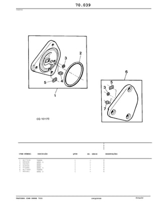 TRATORES JOHN DEERE 7500 CPCQ26568 30Jan02
TAMPAS
1
2
3
4
5
6
7
AL77028
R95494
U42902
Z29304
T75984
AL77680
H63283
TAMPA
ANEL O
ANEL
ANEL
ANEL O
TAMPA
ANEL O
1
1
1
1
1
1
1
7
5
0
0
X
X
X
X
X
X
X
70.039
-
-
-
-
-
-
-
ITEM NÚMERO DESCRIÇÃO QTDE OBSERVAÇÕESNO. SÉRIE
 