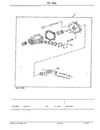 TRATORES JOHN DEERE 7500 CPCQ26568 30Jan02
KIT DE VEDAÇÃO DA BOMBA HIDRÁULICA 100 LPM
1 RE43836 KIT VEDAÇÃO 1
7
5
0
0
X
70.046
-
ITEM NÚMERO DESCRIÇÃO QTDE OBSERVAÇÕESNO. SÉRIE
 