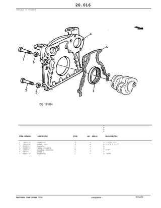 TRATORES JOHN DEERE 7500 CPCQ26568 30Jan02
CARCAÇA DO VOLANTE
1
2
3
4
5
6
7
19H3219
19H2008
R129553
R122548
12H304
R97351
RE44574
PARAFUSO
PARAF SEXT
ARRUELA
CAIXA VOLANTE
ARRUELA PRESSAO
JUNTA
RETENTOR
8
4
1
1
8
1
1
7
5
0
0
X
X
X
X
X
X
X
3/8"X1-3/8"
5/8"X 1 5/8"
3/8"
REAR
20.016
-
-
-
-
-
-
-
ITEM NÚMERO DESCRIÇÃO QTDE OBSERVAÇÕESNO. SÉRIE
 
