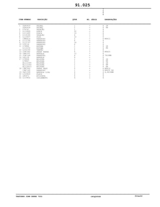 TRATORES JOHN DEERE 7500 CPCQ26568 30Jan02
1
2
3
4
5
6
7
8
9
10
11
12
13
14
15
16
17
18
19
20
21
22
CQ40433
CQ40434
L76767
L112866
L111480
L116184
L112657
19M6614
L112796
L112797
L39134
L79886
L112232
L102140
21M7362
24M7251
37M7166
L80136
L78846
L78847
AL112355
AL112354
AL114973
19M7560
19M7160
CQ01248
L100800
L80471
L110852
PAINEL
PAINEL
VEDAÇÃO
PORCA
PORCA
VEDAÇÃO
PLUG
PARAFUSO
PARAFUSO
PARAFUSO
PARAFUSO
ESPUMA
ESPUMA
TAMPÃO
PARAF FENDA
ARRUELA
PARAFUSO
ARRUELA
MOLDURA
MOLDURA
MOLDURA
MOLDURA
MOLDURA
PARAF SEXT
PARAFUSO
ARRUELA LISA
PLACA
ETIQUETA
ISOLAMENTO
1
1
1
22
14
4
10
2
6
16
6
1
1
2
6
12
4
4
1
1
1
1
1
5
1
6
4
4
4
7
5
0
0
X
X
X
X
X
X
X
X
X
X
X
X
X
X
X
X
X
X
X
X
X
X
X
X
X
X
X
X
X
LH
RH
M6X12
LH
RH
M6X20
7X20MM
LH
RH
LH
RH
RH
M6X16
M6X30 RH
6,4X18MM
91.025
-
-
-
-
-
-
-
-
-
-
-
-
-
-
-
-
-
-
-
-
-
-
-
-
-
-
-
-
-
ITEM NÚMERO DESCRIÇÃO QTDE OBSERVAÇÕESNO. SÉRIE
 