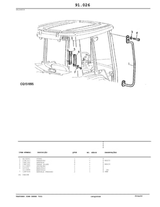 TRATORES JOHN DEERE 7500 CPCQ26568 30Jan02
MAÇANETA
1
2
3
4
5
6
7
AL76067
21M7327
24M7362
19M7561
L113887
L57250
L113886
12M7006
PUNHO
PARAFUSO
ARRUELA
PARAF ALLEN
PROTEÇÃO
MANIPULO
MANÍPULO
ARRUELA PRESSAO
1
2
6
6
1
1
1
2
7
5
0
0
X
X
X
X
X
X
X
X
M6X35
M8X30
(A)
6MM
91.026
(A) CABINE
-
-
-
-
-
-
-
-
ITEM NÚMERO DESCRIÇÃO QTDE OBSERVAÇÕESNO. SÉRIE
 