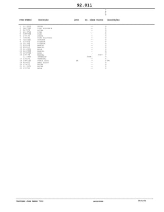 TRATORES JOHN DEERE 7500 CPCQ26568 30Jan02
1
2
3
4
5
6
7
8
9
10
11
12
13
14
15
16
17
18
19
20
21
22
L113020
DQ27080
R67575
L114712
45M7044
L78152
34H282
CQ25361
L35975
L41366
R58509
R58511
L110311
L110988
L102562
L78154
L112950
L36272
14M7165
R26871
L79071
L113021
L78701
PEDAL
CONJ ALAVANCA
BUCHA
PINO
PINO
CHAPA
PINO ELASTICO
SUPORTE
FIXADOR
FIXADOR
MANCAL
MANCAL
MOLA
MANCAL
EIXO
MANCAL
INVERSOR
TERMINAL
PORCA SEXT
ANEL ELAST
BUCHA
BUCHA
MOLA
AR
3368
3367
7
5
0
0
X
X
X
X
X
X
X
X
X
X
X
X
X
X
X
X
X
X
X
X
X
X
X
M6
92.011
-
-
-
-
-
-
-
-
-
-
-
-
-
-
-
-
-
-
-
-
-
-
-
ITEM NÚMERO DESCRIÇÃO QTDE OBSERVAÇÕESNO. SÉRIE TRATOR
 