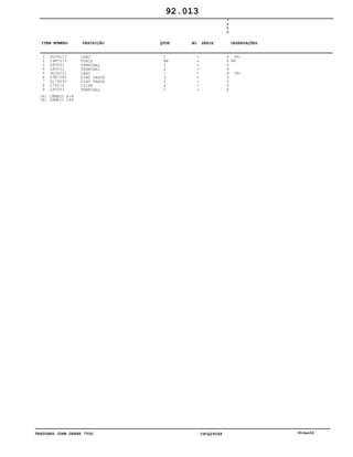TRATORES JOHN DEERE 7500 CPCQ26568 30Jan02
1
2
3
4
5
6
7
8
9
DQ34213
14M7272
L80051
L80052
DQ34221
45M7080
AL79050
L79076
L80053
CABO
PORCA
TERMINAL
TERMINAL
CABO
PINO TRAVA
PINO TRAVA
CLIPE
TERMINAL
1
AR
1
2
1
3
1
4
1
7
5
0
0
X
X
X
X
X
X
X
X
X
(A)
M6
(B)
92.013
(A)
(B)
CÂMBIO F-R
CAMBIO 1A4
-
-
-
-
-
-
-
-
-
ITEM NÚMERO DESCRIÇÃO QTDE OBSERVAÇÕESNO. SÉRIE
 