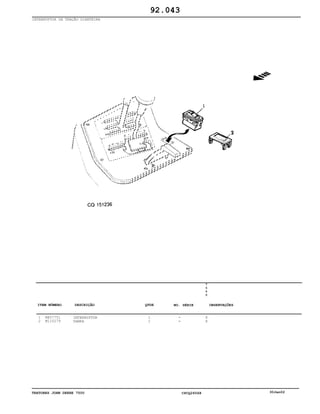 TRATORES JOHN DEERE 7500 CPCQ26568 30Jan02
INTERRUPTOR DA TRAÇÃO DIANTEIRA
1
2
RE57751
M115279
INTERRUPTOR
TAMPA
1
1
7
5
0
0
X
X
92.043
-
-
ITEM NÚMERO DESCRIÇÃO QTDE OBSERVAÇÕESNO. SÉRIE
 