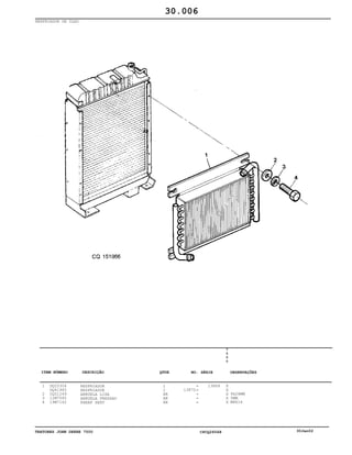 TRATORES JOHN DEERE 7500 CPCQ26568 30Jan02
RESFRIADOR DE ÓLEO
1
2
3
4
DQ25304
DQ41945
CQ01249
12M7065
19M7162
RESFRIADOR
RESFRIADOR
ARRUELA LISA
ARRUELA PRESSAO
PARAF SEXT
1
1
AR
AR
AR
13870
13869
7
5
0
0
X
X
X
X
X
9X28MM
5MM
M8X16
30.006
-
-
-
-
-
ITEM NÚMERO DESCRIÇÃO QTDE OBSERVAÇÕESNO. SÉRIE
 