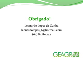 Leonardo Lopes da Cunha
leonardolopes_6@hotmail.com
(62) 8108-5242
Obrigado!
 